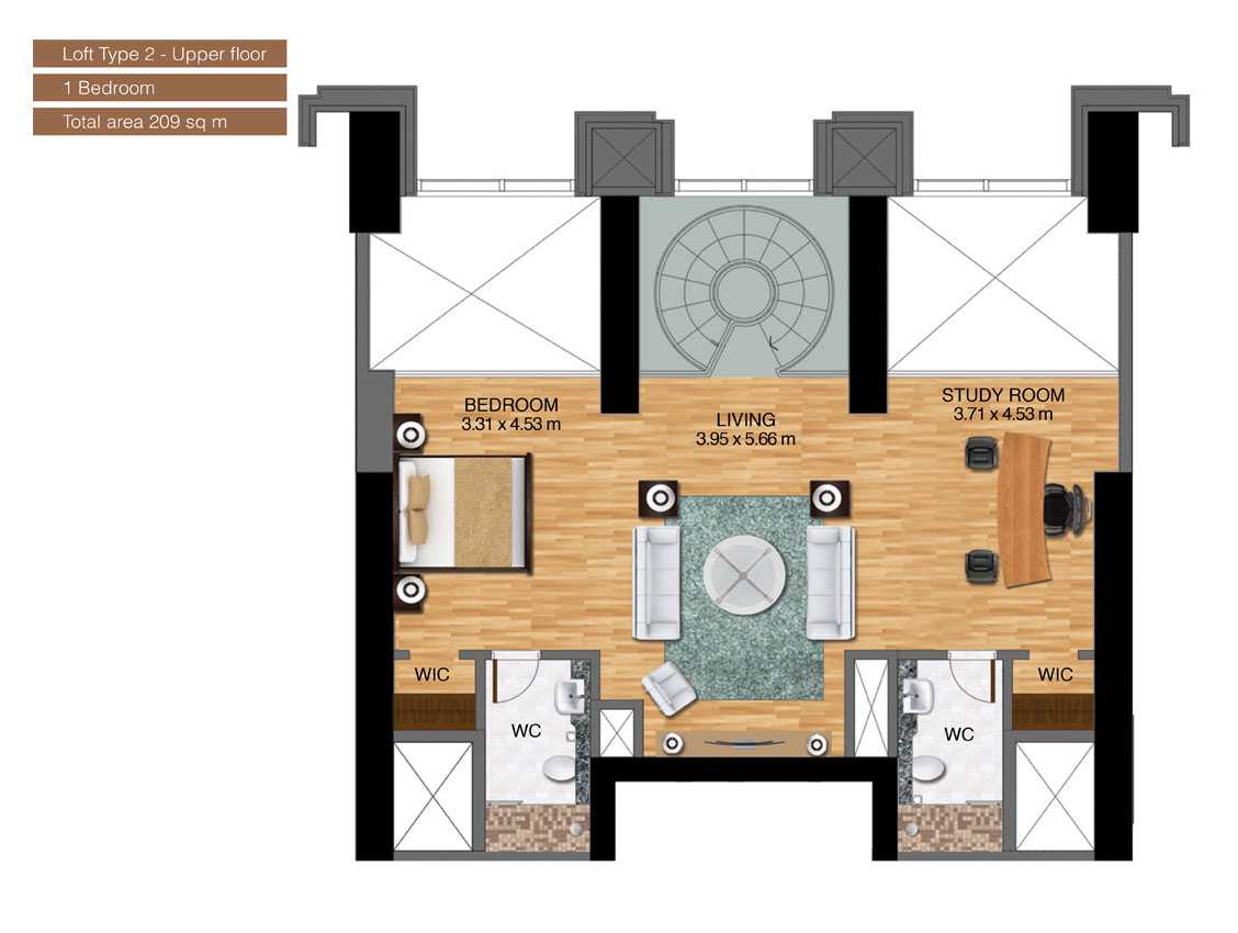 Loft-Type-2-Upper-Floor-,1-Bedroom,Size-209-Sq m